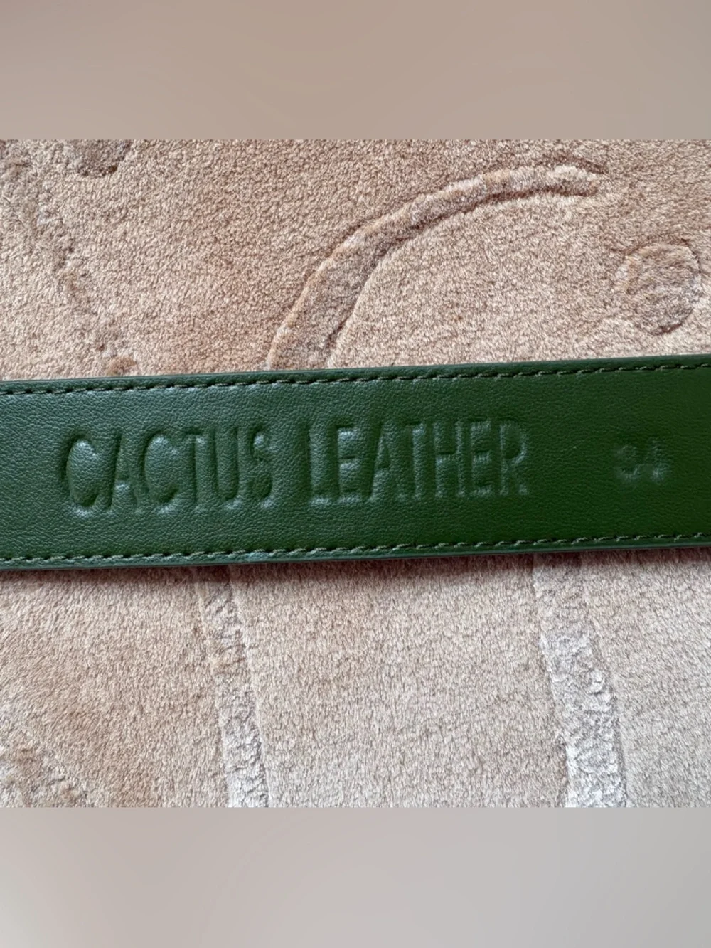 EUC, Green Vegan Cactus Leather Belt, 1 1/2” x 40”